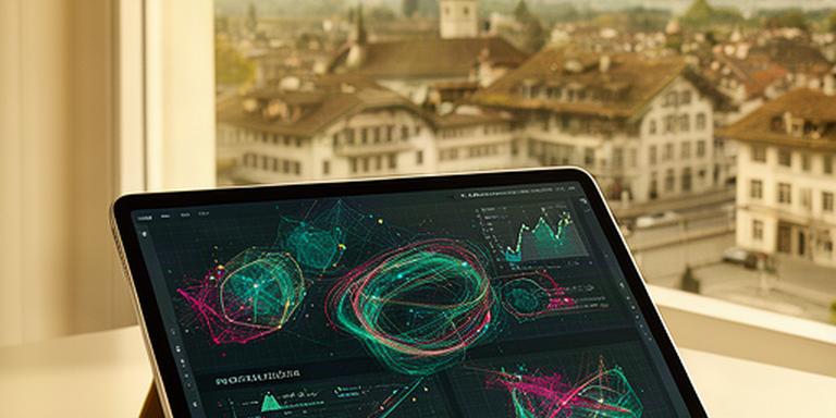 Offene digitale Magazinseite mit animierter Datenvisualisierung auf einem Tablet in Zürich