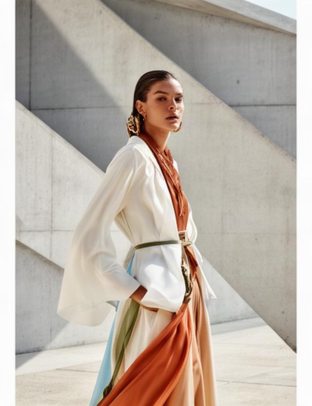 Mode-Editorial mit sommerlicher Kollektion und architektonischem Hintergrund